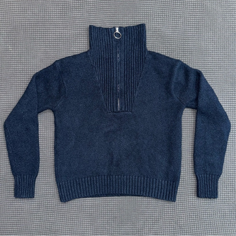 Old Navy Womens Small Navy Blue Quarter Zip Knit Sweater Ribbed Collar - Picture 4 of 6